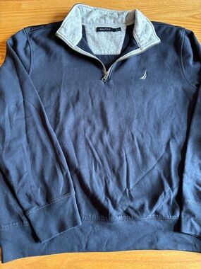 Men’s Nautica 1/4 Zip Fleece Sweatshirt Navy Blue Size XL Outdoor Adventure